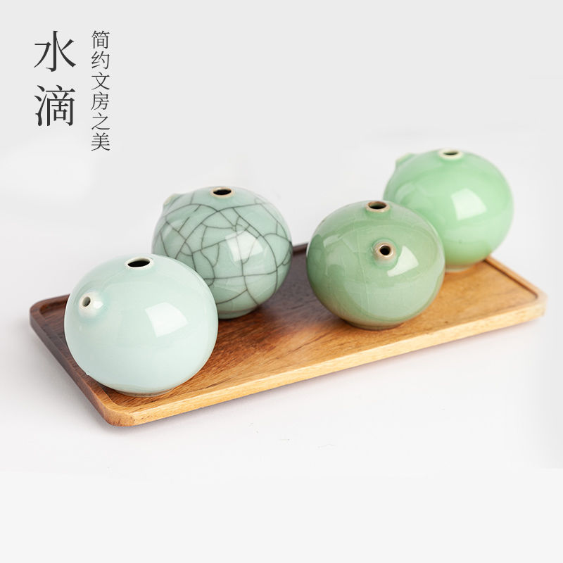 御宝阁景德镇陶瓷器书滴摆件砚台专用开片釉砚滴水滴磨墨条研墨汁