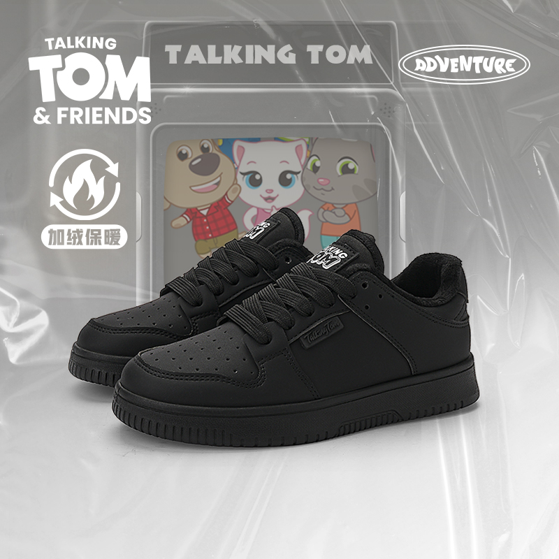 汤姆猫棉鞋加绒保暖板鞋小黑鞋