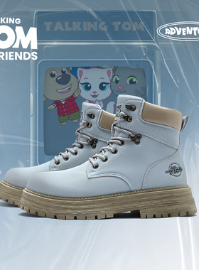 会说话的汤姆猫鞋子男鞋马丁靴男款男士登山靴厚底经典蓝色工装鞋