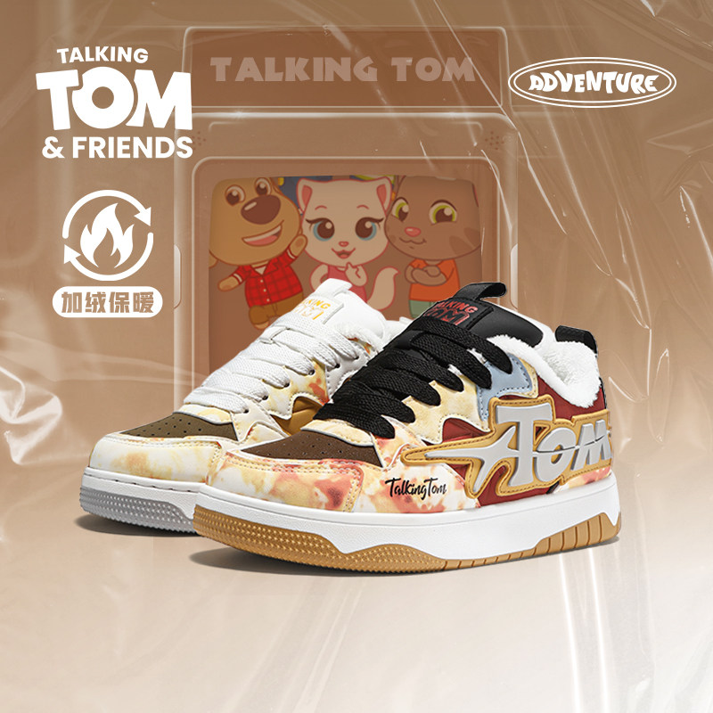 汤姆猫加绒板鞋冬季面包鞋
