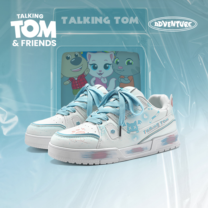 汤姆猫蓝白板鞋时尚小白鞋