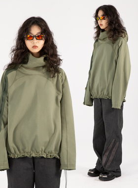 NAUGHTYASYLUM2024秋冬新款宽松纯棉插肩卫衣拉链分割连帽外套女