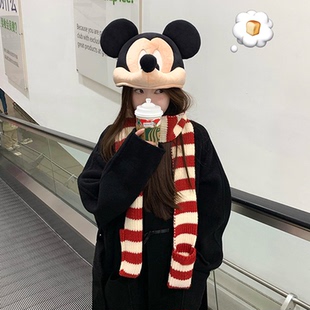 韩系红色条纹针织围巾女冬季新年氛围感羊毛加厚护颈红白围脖配饰