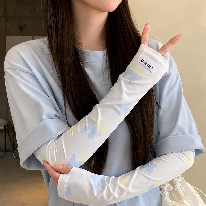 渐变蓝色冰丝防晒袖套女夏季防紫外线宽松透气薄款凉感护臂冰袖