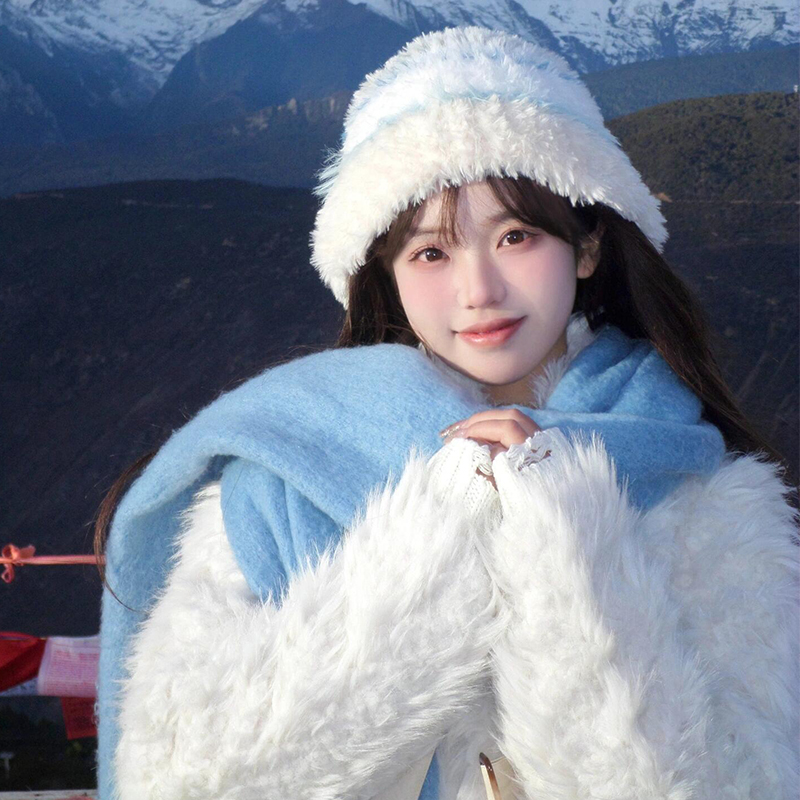 韩系氛围感毛绒帽子女冬季