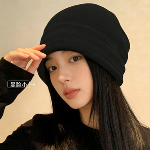 韩系大头围针织毛线帽子女士冬季防寒堆堆帽方圆脸显脸小包头冷帽