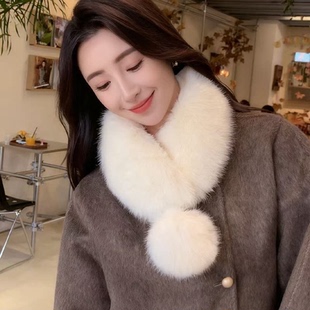 法式毛绒毛球围巾女高级感冬季配大衣皮草仿狐狸毛领保暖护颈围脖