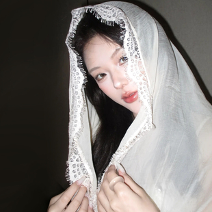 披肩外搭女2025新款度假风法式复古头巾氛围感神女蕾丝丝巾围巾