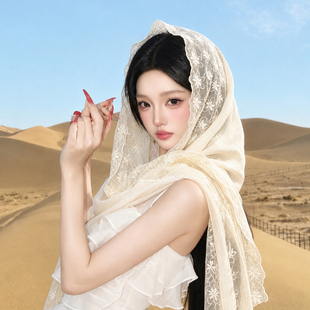白色旅游披肩外搭女2026新款空调房大西北沙漠新疆防晒纱巾丝巾