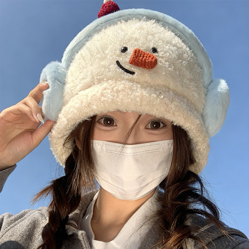 卡通毛绒帽子可爱小雪人护耳防风