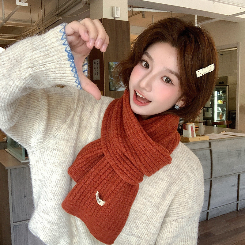 复古番茄红色针织围巾女秋冬2025新款韩系高级感百搭加厚保暖围脖