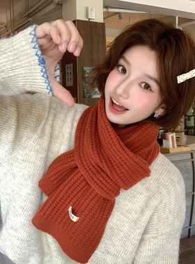 复古番茄红色针织围巾女2026新款冬季韩系高级感百搭加厚保暖围脖