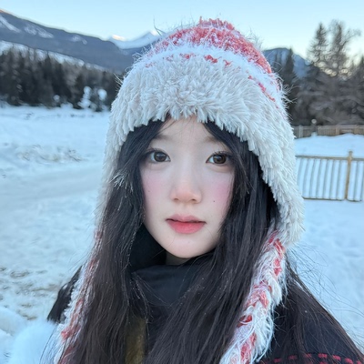 民族风毛茸拼接针织帽保暖套头帽