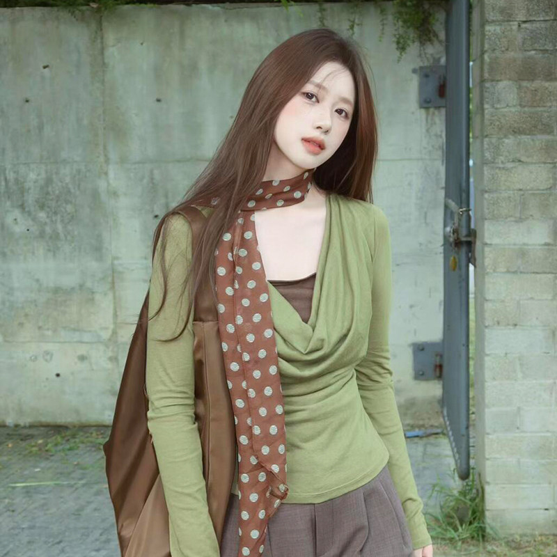 棕色波点丝巾女2026新款复古高级感系脖长条薄款围巾百搭领巾发带