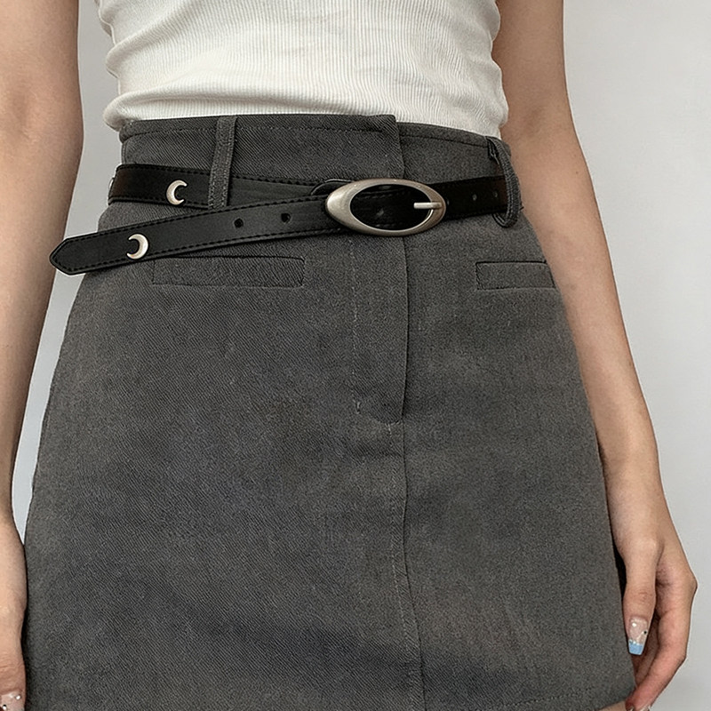 黑色月亮腰带女士2026新款ins风装饰配牛仔裤皮带设计感小众裤带