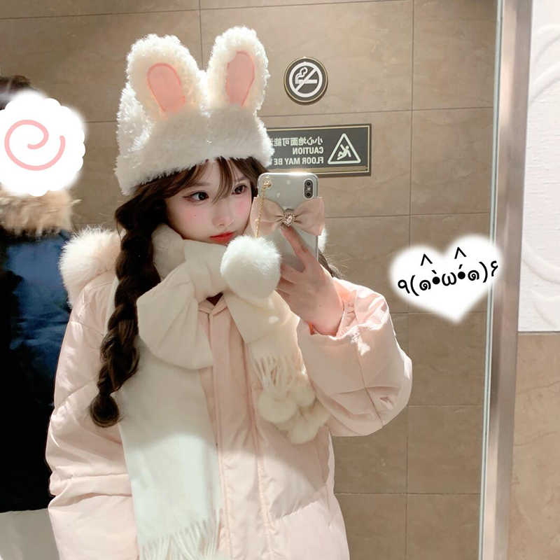 糯叽叽~兔耳朵毛绒帽子