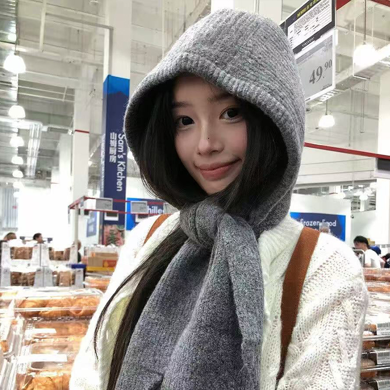 灰色巴拉克拉法连帽子围巾一体