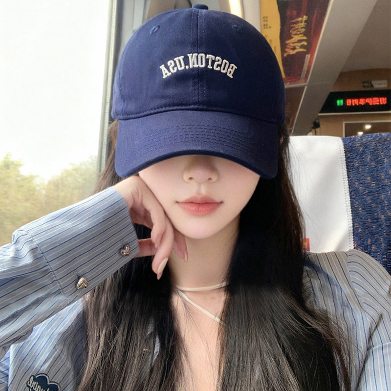复古藏青色鸭舌帽女款2026新款显脸小蓝色宽檐棒球帽休闲防晒帽子