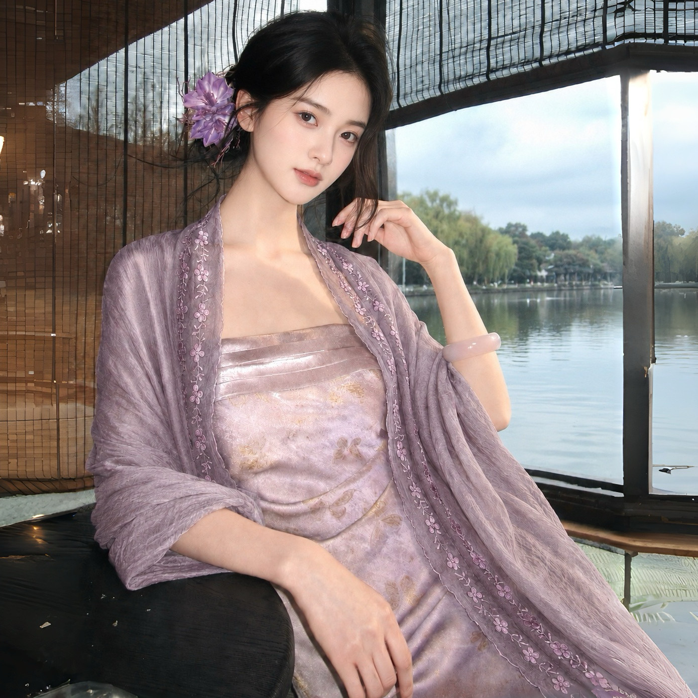 紫色旗袍披肩外搭女2026新款