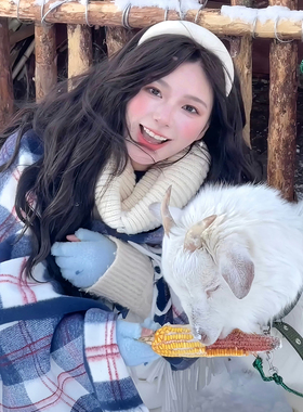 复古披肩外搭女2026新款加宽大披肩蓝白色格纹秋冬慵懒风斗篷披风