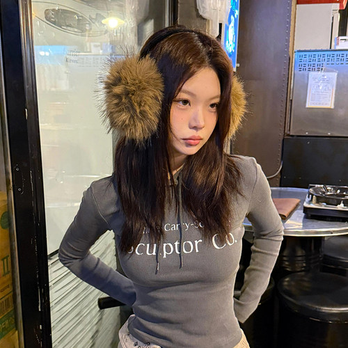 韩版y2k大号仿狐狸毛耳套