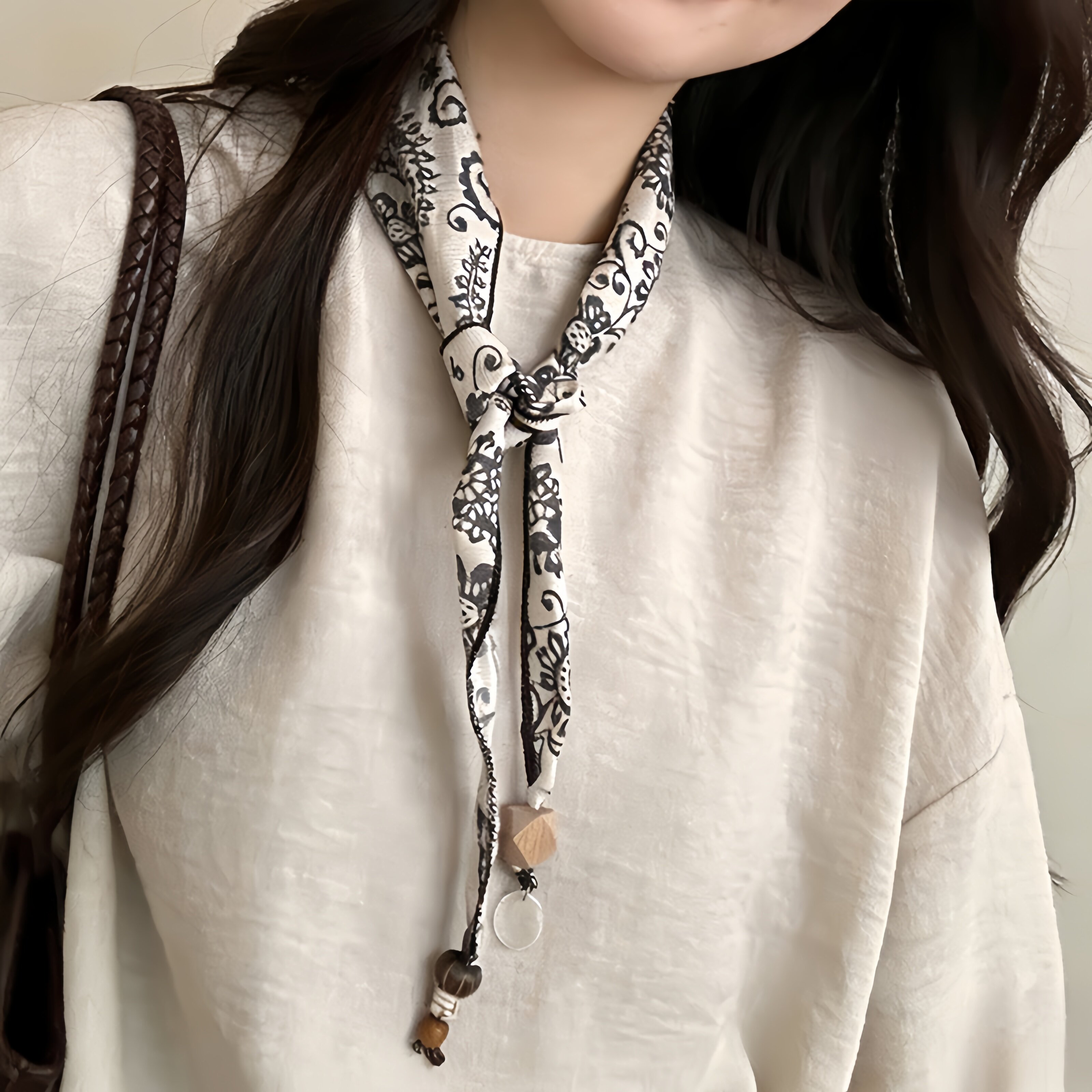 复古棉麻腰果花丝巾女款2026新款细长条搭配衬衫高级感装饰小围巾