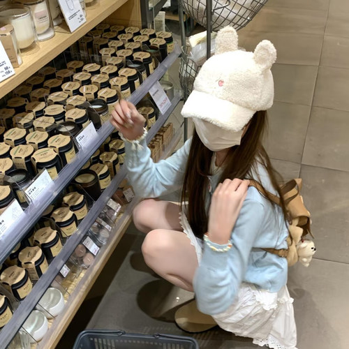 小兔耳朵毛茸茸可爱棒球帽女秋冬