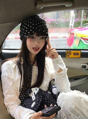 黑色波点头巾2026年y2k千禧辣妹高级感包头方巾复古百搭配饰丝巾