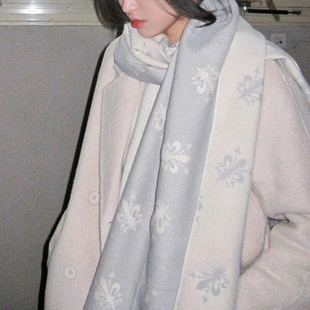 鸢尾花仿羊绒围巾女2025新款冬季加厚保暖百搭披肩高级感披风围脖