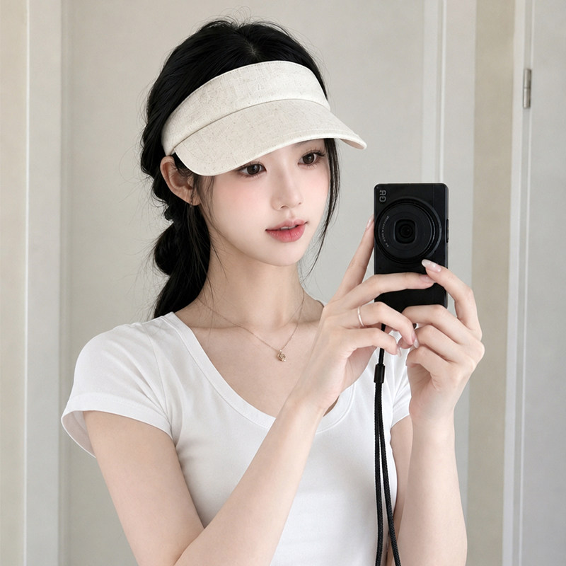 白色亚麻空顶帽子女夏季防晒帽图片