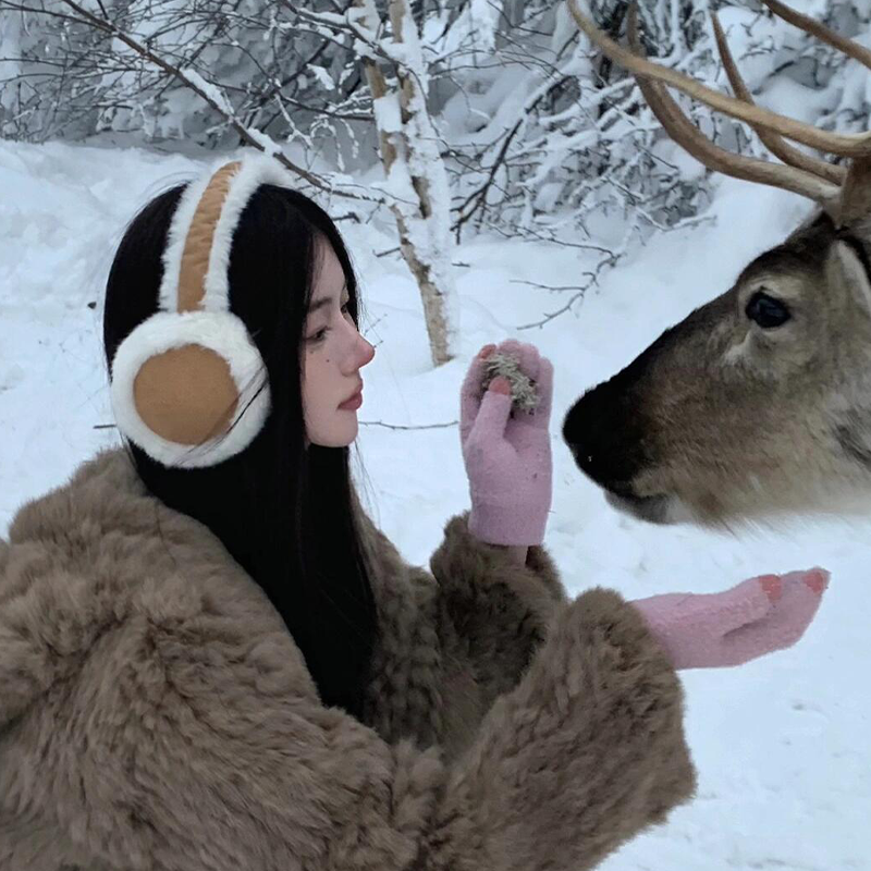 鹿皮绒耳罩女士冬季加厚保暖防寒可折叠毛绒耳包东北防冻护耳耳捂