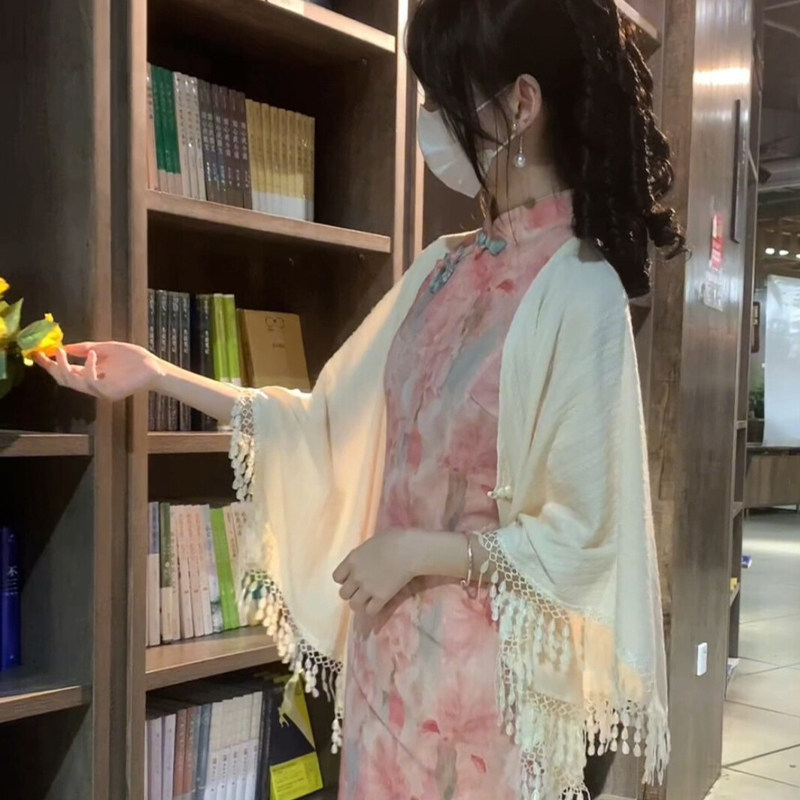 旗袍外搭披肩春夏小个子女温柔流苏气质薄款空调房开衫罩衫中式