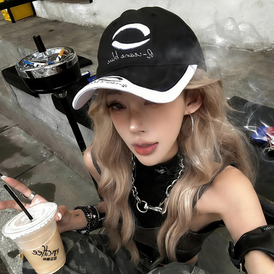 千禧风显脸小大帽檐黑色鸭舌帽子