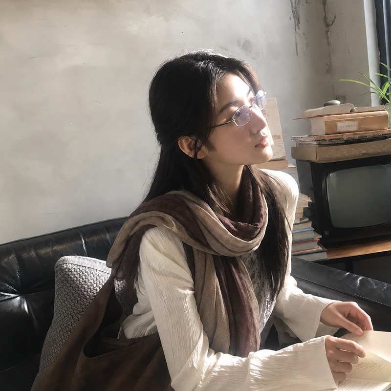 复古文艺棉麻拼接透气披肩围巾