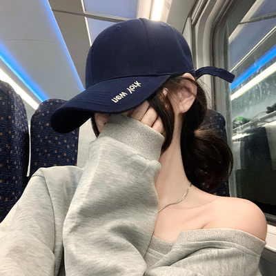 韩系蓝色显脸小大檐鸭舌帽女款