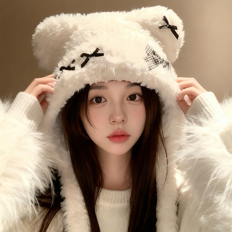 韩系可爱小熊蝴蝶结毛绒帽子！