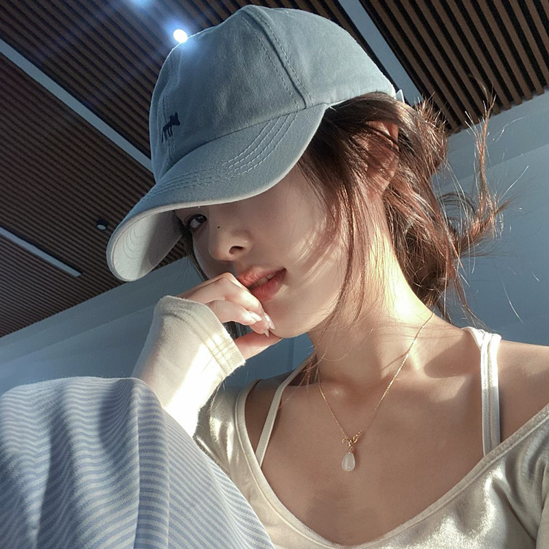 小狐狸刺绣蓝色棒球帽女款2026新款高级感大头围显脸小百搭鸭舌帽
