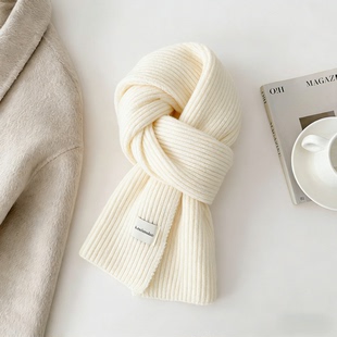 白色围巾女生冬季加厚保暖氛围感软糯护颈纯色百搭针织毛线围脖男