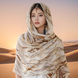 埃及迪拜旅游棉麻丝巾沙漠拍照披肩女外搭2025新款 防晒头巾围巾夏
