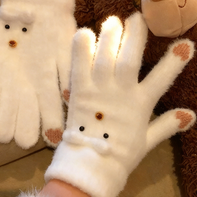 可爱小熊毛绒手套女2025新款冬