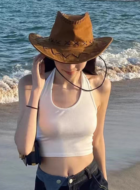 西部牛仔帽子女夏季复古美式防晒遮阳帽川西新疆草原旅游骑士帽男