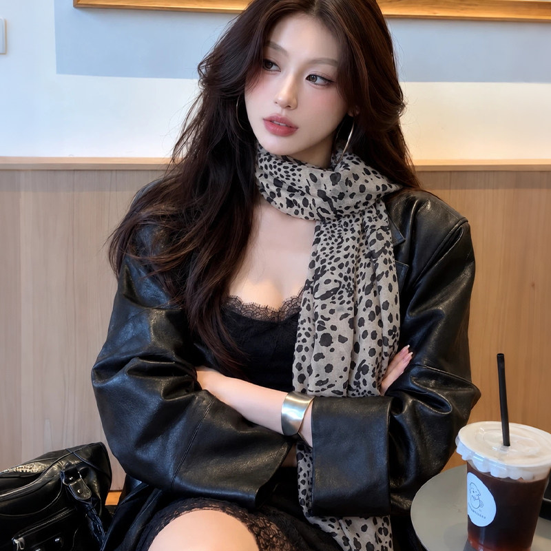 复古豹纹丝巾系脖女款2026新款