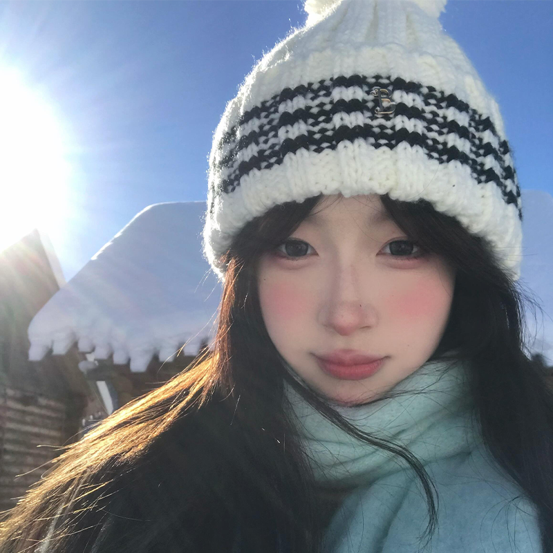 韩系毛线帽女士冬季新款复古百搭保暖针织帽白色可爱毛球滑雪帽子,服饰配件/皮带/帽子/围巾,帽子,淘宝优惠券,粉丝福利购,淘宝优惠卷