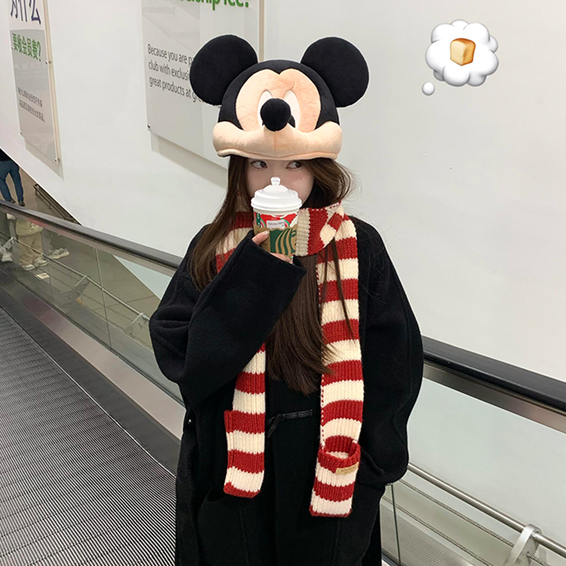 韩系英伦风红色条纹针织围巾女冬季圣诞节氛围感羊毛加厚护颈围脖