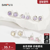 三福925银彩稿绽放耳钉一对 时尚 简约首饰配饰耳环845461