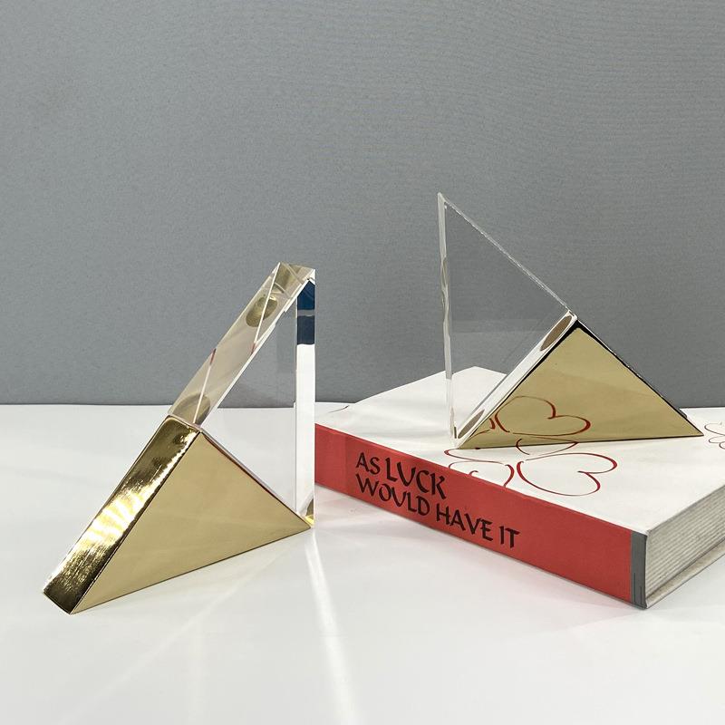 三角水晶金属大理石书档北欧简约欧书房办公室书靠摆件现代风格