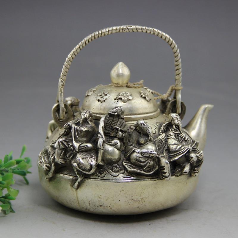 复古白铜铜制手提酒壶茶壶古玩铜器工艺品家居摆件大明宣德年造