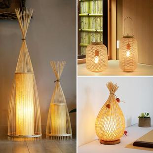 中式卧室床头落地灯具田园民宿客厅茶室调光工程展厅竹艺台灯