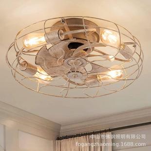 复古吸顶卧室风扇灯隐形美式工业风遥控餐厅吊扇灯铁艺顶灯