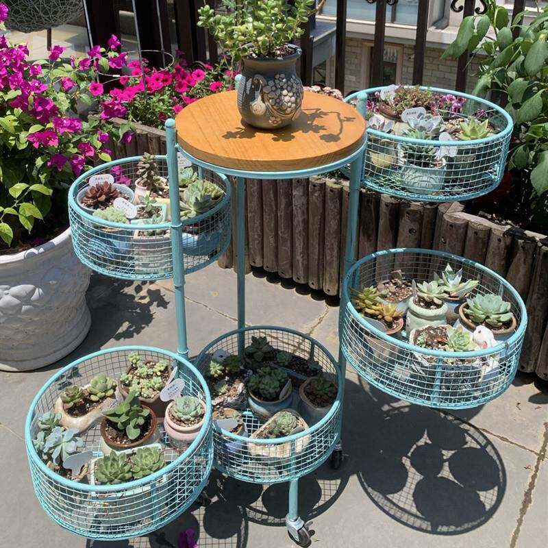 铁艺镂空旋转五篮花架室内客厅阳台花盆植物摆件置物架